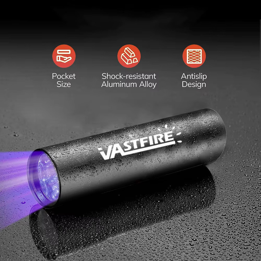 VASTFIRE UV-Schwarzlicht-Taschenlampe 365 nm, wiederaufladbare lila UV-Taschenlampe zum Detektieren von Flecken - Bild 2