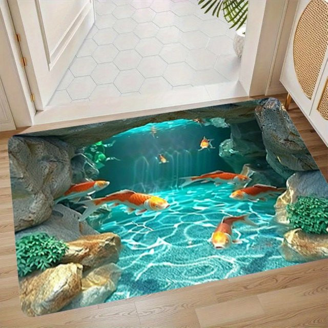 VIKAMA 3D Koi-Fisch Teppich mit realistischem Unterwasser-Druck, rutschfest und waschbar, Mehrfarbig, B/T: 60 x 40 cm - Bild 1