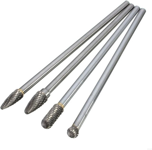 OOTDTY 4-teiliges Wolframkarbid-Frässtift-Set mit 1/4-Zoll-Schaft, silber, doppelter Schnitt für Holzbearbeitung und Schnitzarbeiten, Reichweite: 15,2 cm - Bild 1