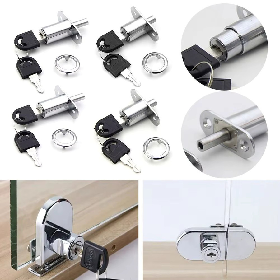 Nockenzylinderschloss für Kleiderschränke und Schiebetüren mit Schlüssel in Silber, 23/32 mm Türriegel und Riegel-Hardware - Bild 3