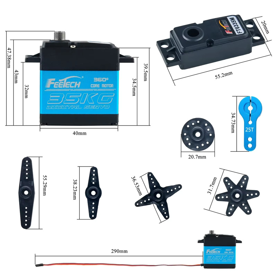 Feetech FT6335M Digitaler Servomotor, 360° Kontinuierliche Rotation, Blau, Metall - Bild 4