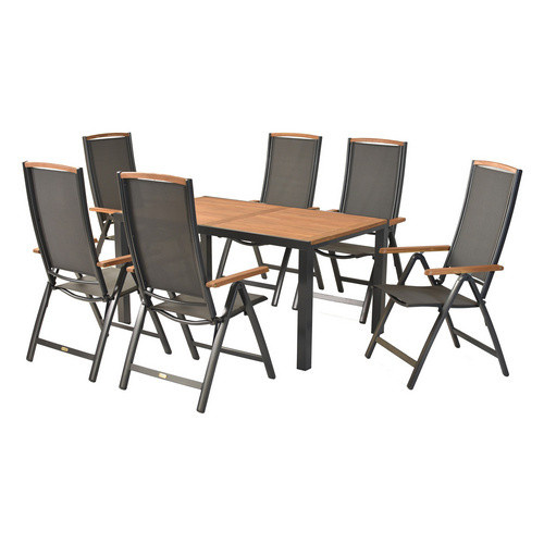Merxx Gartenmöbel-Diningset Siena, 7-teilig, Grau, Aluminium und Akazienholz, Tisch B: 150 cm, T: 90 cm - Bild 2