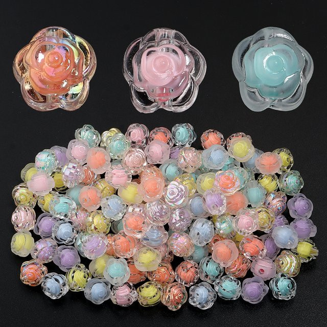 lingsai Perlen Acryl, Rose Blume, 11mm, Bunt - Bild 1