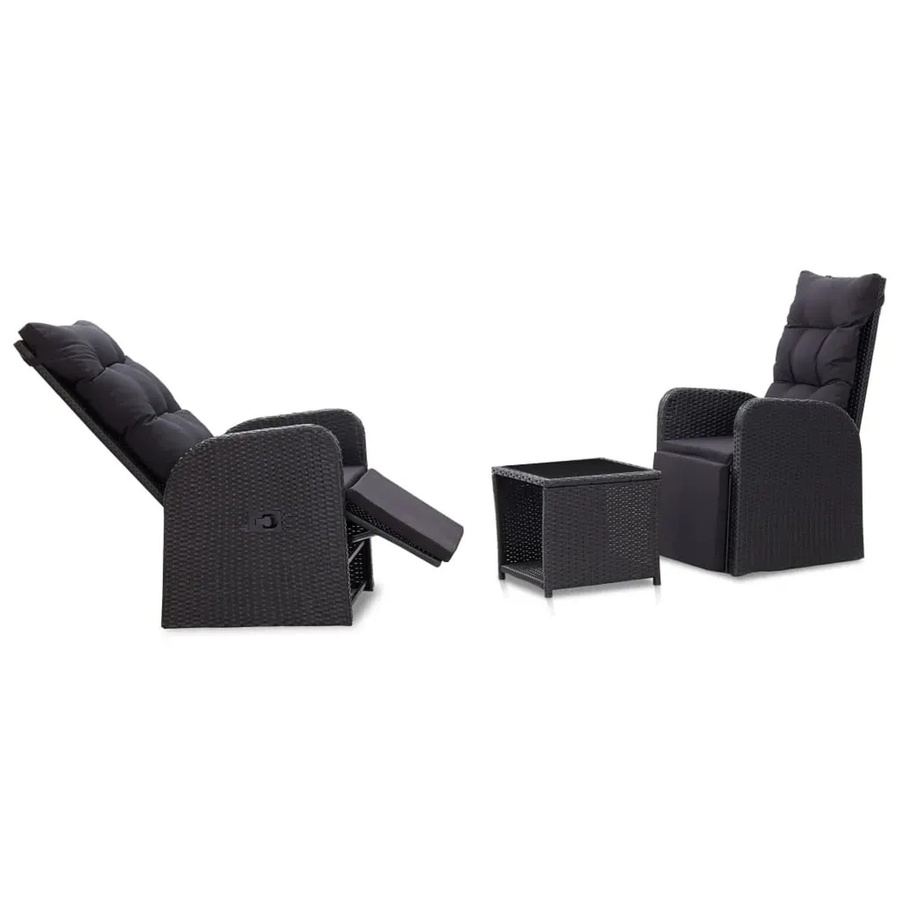 vidaXL 3-teiliges Bistro-Set aus Poly-Rattan und pulverbeschichtetem Stahl in Schwarz mit Auflagen und Glastisch - Bild 2
