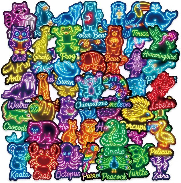 50 Stück leuchtende Tier-Aufkleber im Dunkeln für DIY-Dekoration, Gold und Multicolour, Golden Memory Stickers Store - Bild 1