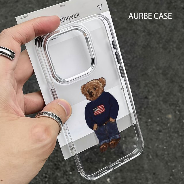 Aurbe Handyhülle mit silbernem Linsenrahmen und transparentem Teddy-Design für iPhone 17 16 15 14 13 12 11 Pro Max und 16E - Bild 1