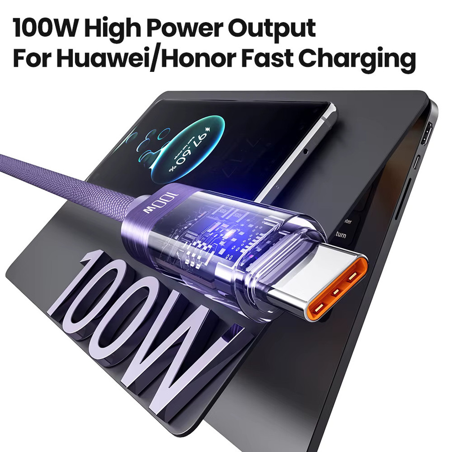 Toocki USB-C-Kabel 100W 6A Schnellladekabel mit automatischer Abschaltung in Grau - Bild 4