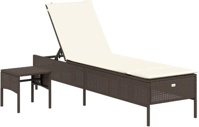 vidaXL Sonnenliege mit Tisch und Auflage aus braunem Poly Rattan und wetterfesten Polstern - Bild 1