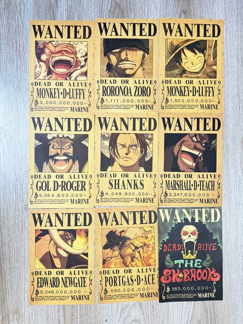 Bandai One Piece Anime Wanddekoration Vintage Wanted Poster aus Papier, Mehrfarbig - Bild 1