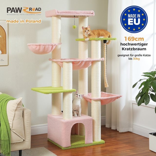 Robuster Kratzbaum von PAWZ Road für große Katzen mit Hangmat und Sisal-Elementen in Mehrfarbig - Bild 1