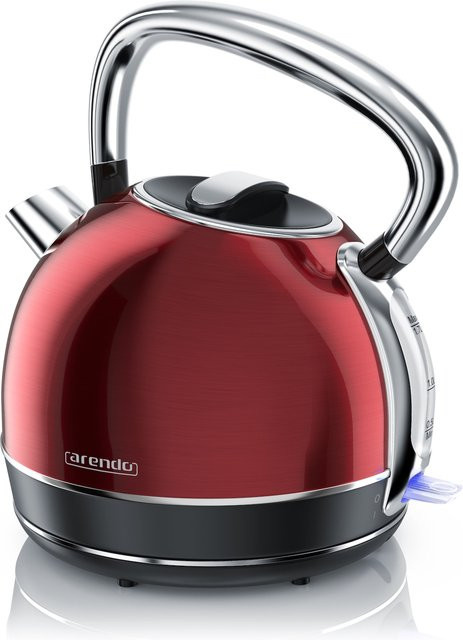 Arendo Retro Wasserkocher aus Edelstahl in Rot mit 1,7 l Volumen und 2200 W Leistung inklusive Kalkfilter und automatischer Abschaltung - Bild 1