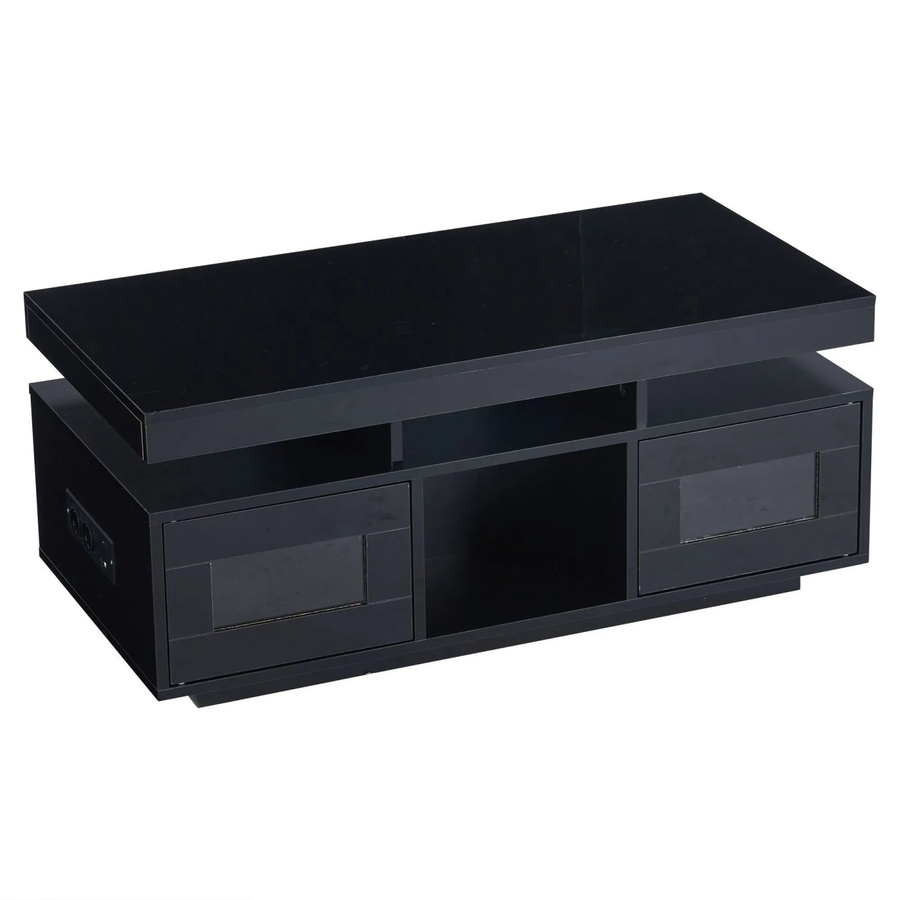 okwish Couchtisch mit LED-Leuchten, Ladeanschluss und Steckdose in Schwarz, B: 100 cm, T: 50 cm, H: 43 cm - Bild 2