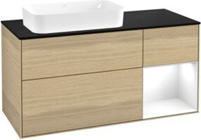 V&B Waschtischunterschrank Finion mit Wandbeleuchtung in Eichenfurnier und Weiß, B/T/H: 120 x 60 cm - Bild 1