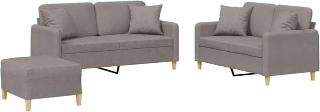 vidaXL 3-teilige Sofagarnitur in Taupe mit 2x 2-Sitzer-Sofas, 1x Fußhocker und 4 Kissen aus Stoff - Bild 1