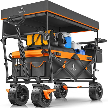 KESSER Bollerwagen GT9000 faltbarer Handwagen mit Dach und Abdeckung, belastbar bis 150 kg, mit Hartgummi-Rädern und Feststellbremsen