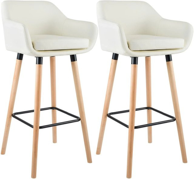 DELUKE 2er Set Barhocker MIRID aus Kunstleder in Creme mit Buchenholz, B/T/H: 55 x 46 x 99 cm - Bild 1