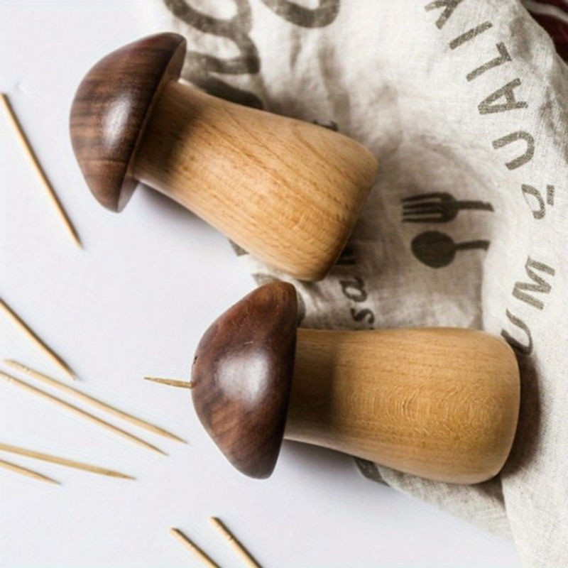 Kreativer Zahnstocherhalter aus Holz in Pilzform, braun, skandinavisches Design für dein Zuhause - Bild 1