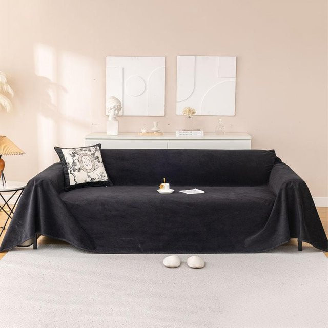 Four Seasons Universeller wasserdichter Sofabezug aus Chenille und Mikrofaser, einfarbig Schwarz, B/T: 180 x 130 cm - Bild 1