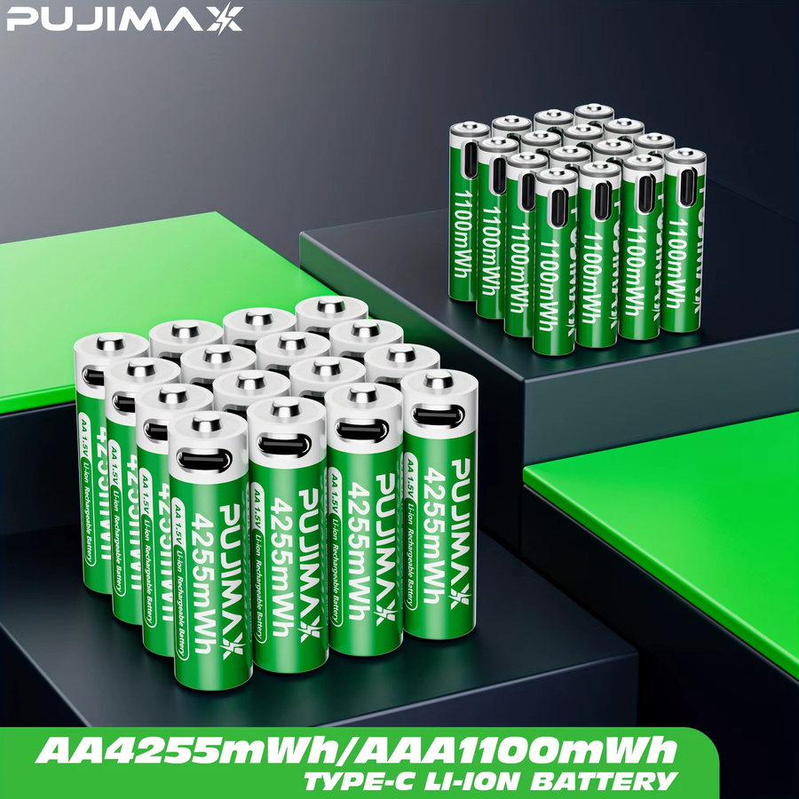 PUJIMAX 1,5 V Lithium-Akku AA und AAA mit USB-C Schnellladegerät, hohe Kapazität 4255 mWh und 1100 mWh - Bild 1