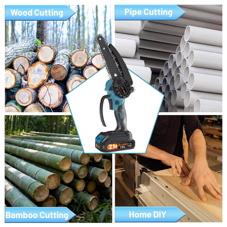 Jemi Tool 6-Zoll Akku-Kettensäge in Blau, tragbare Handkettensäge kompatibel mit Makita LXT zum Schneiden von Holz und für Heimwerken - Bild 4