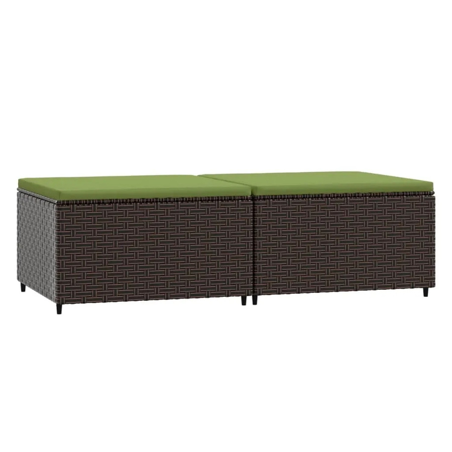 vidaXL Gartenhocker Set aus Poly Rattan mit Kissen in Braun und Grün - Bild 2