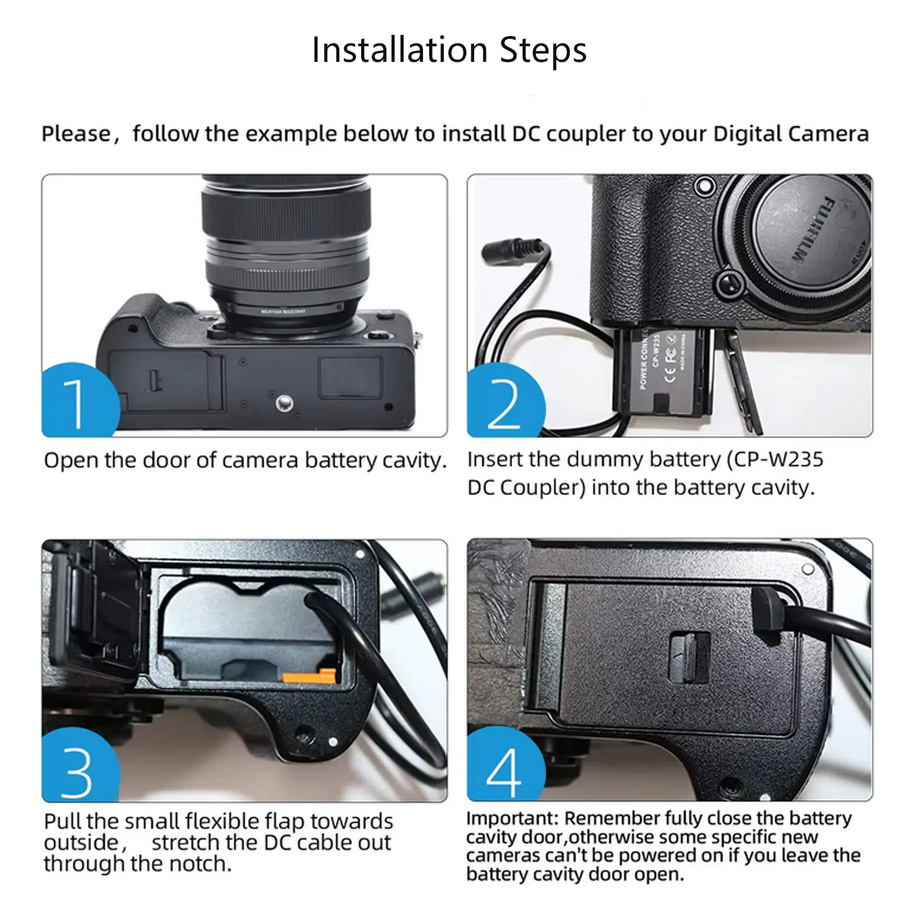 Fujifilm DC5521 zu NP-W235 Dummy Batterie DC Koppler für X-T5, X-T4, X-S20, GFX50S II, GFX100S Kameras, Schwarz - Bild 4