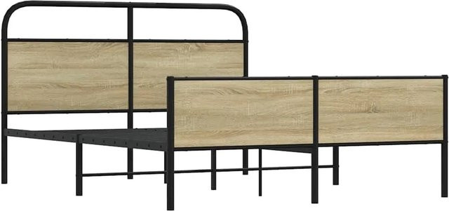 vidaXL Metallbett in Sonoma-Eiche und Braun ohne Matratze B/T/H: 160 x 200 cm - Bild 1