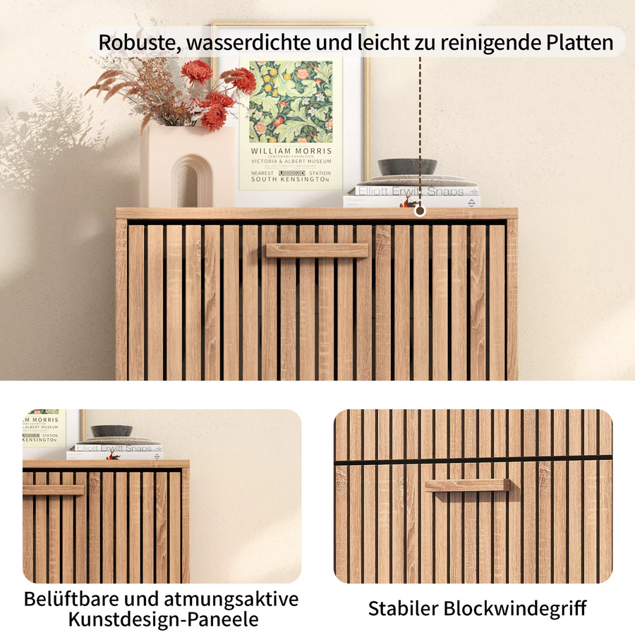 Superaly Rattan-Schuhschrank in Braun mit Schranktüren und offenen Regalfächern im skandinavischen Design - Bild 2