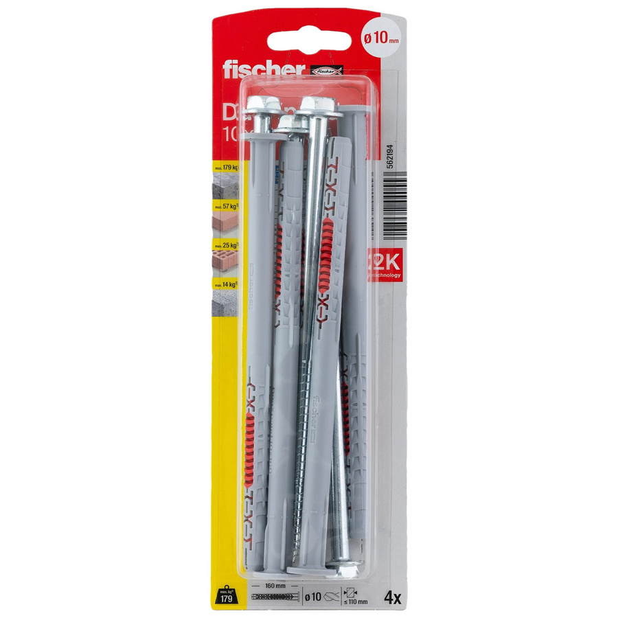 Fischer Langschaftdübel DuoXpand FUS Beton mit Sechskantschraube und U-Scheibe, Durchmesser: 10 mm, Länge: 160 mm, 4 Stück - Bild 2