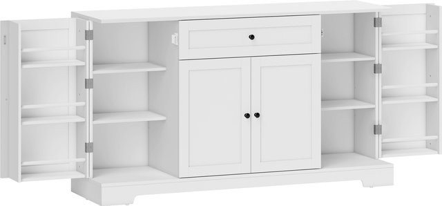 HOMCOM Küchenbuffet als Aufbewahrungsmöbel und TV-Möbel mit 4 Soft-Close-Türen, Schublade und verstellbaren Einlegeböden, Weiß, B/T/H: 140 x 40 x 80 cm - Bild 1