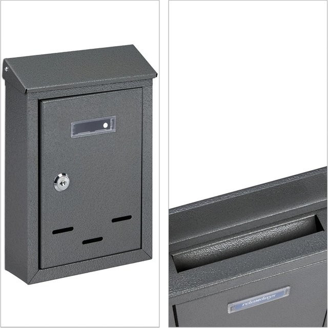 Abschließbarer Briefkasten aus Eisen von Relaxdays in Grau mit Namensschild, B/H/T: 26,5 x 19 x 6,5 cm - Bild 1
