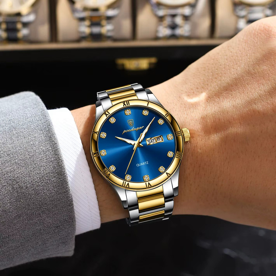 POEDAGAR Armbanduhr Quarz, Edelstahl, Silber, Herren, Datum, Wochentag - Bild 6