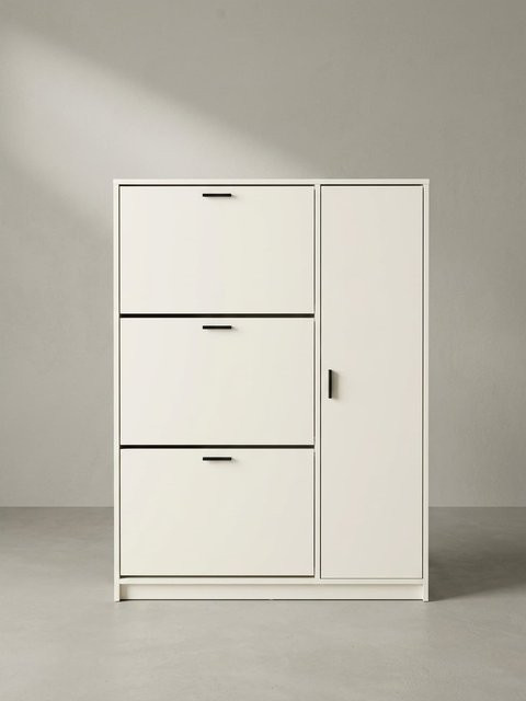 Schuhschrank KADIMA DESIGN Weiß mit vier Türen und Ablage, B/T/H: 90 x 24 x 120 cm - Bild 1