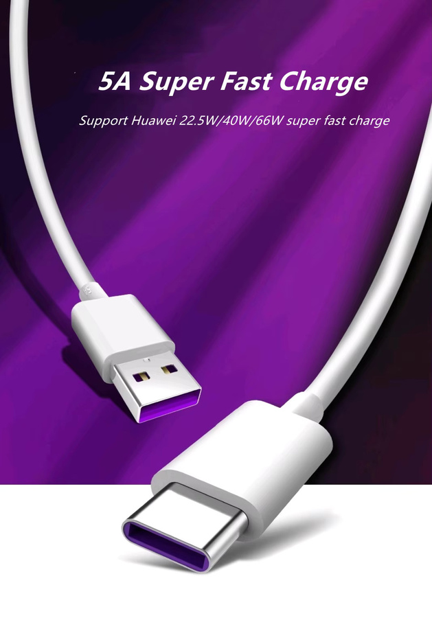Huawei USB Typ C Kabel 40W Schnellladekabel in Weiß für Mate 60 20 P50 P40 P30 Pro Lite mit 480Mbps Datenübertragung - Bild 2