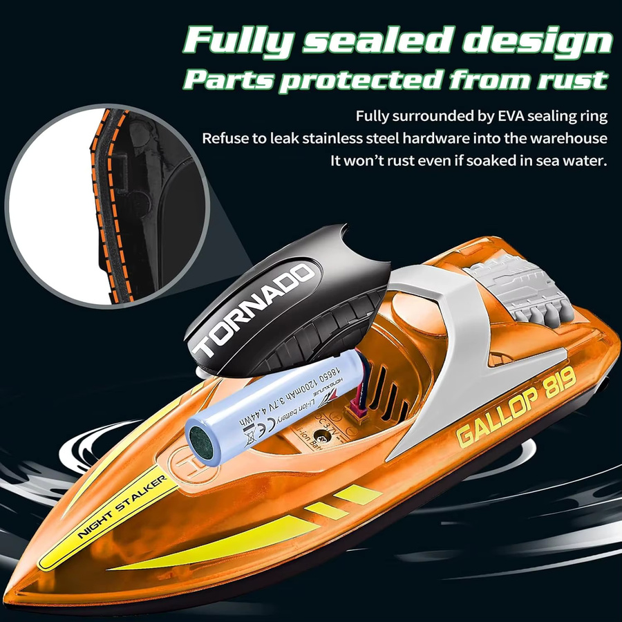 Fremego RC Schnellboot, Rennschiff, mit LED-Leuchten, Orange - Bild 2