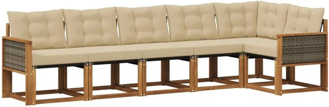 vidaXL Outdoor-Sofagarnitur L-Form aus Akazienholz mit Textilene und Kissen in Natur-Beige - Bild 1