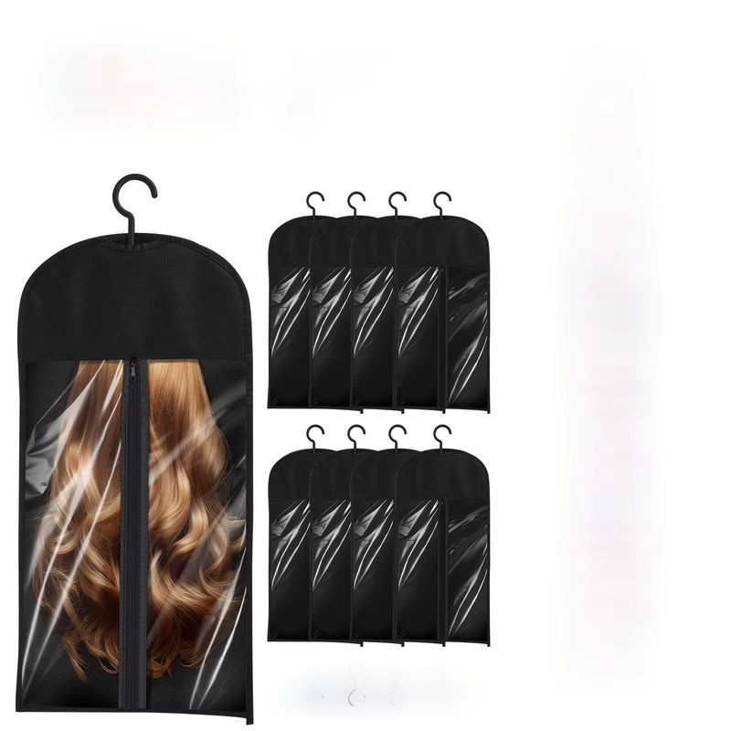 6er oder 12er Set Willkey Perücken-Aufbewahrungsbeutel aus Vliesstoff in Schwarz mit Fenster und Aufhänger, Breite: 30,0 cm, Höhe: 60,0 cm, Tiefe: 6,0 cm - Bild 7