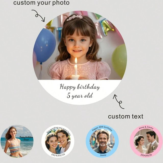 Personalisierte Fotoaufkleber als individuelle Etiketten in Mehrfarben für Hochzeiten, Geburtstage und Geschenke - Bild 1