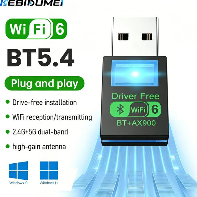 KEBIDUMEI WiFi 6 und Bluetooth 5.4 Netzwerkkarte Dual Band 2,4G+5GHz Wireless Receiver Adapter für PC und Laptop in Schwarz - Bild 1