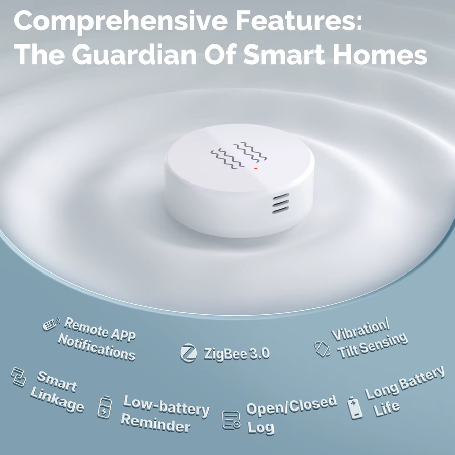 MOES Tuya Zigbee Smart Vibration Sensor, 3-Achsen-Neigungs- und Stoßdetektor in Weiß für Tür- und Fenstersicherheit mit Echtzeitalarm und App-Benachrichtigung - Bild 2