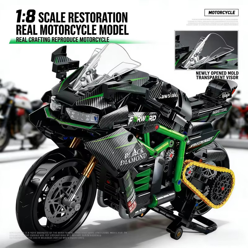 CACO BLOCKS Mechanischer Motorrad-Bausatz, Maßstab 1:8 - Bild 4