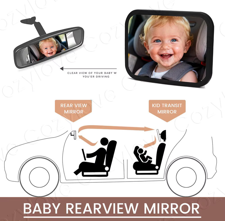 Kisslanding Baby-Autospiegel in Schwarz mit breiter konvexer Sicht und bruchsicherem Design - Bild 5