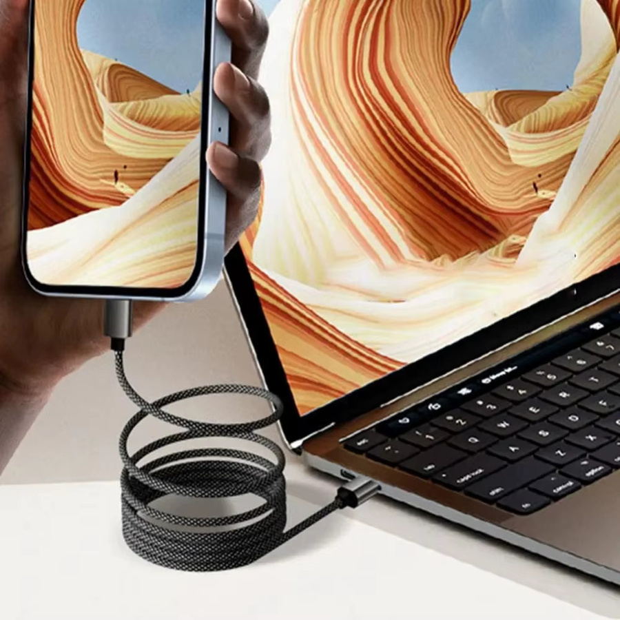 66W Magnetisches USB-C zu USB-C und USB-A zu Typ-C Schnellladekabel aus geflochtenem Nylon in Schwarz - Bild 5