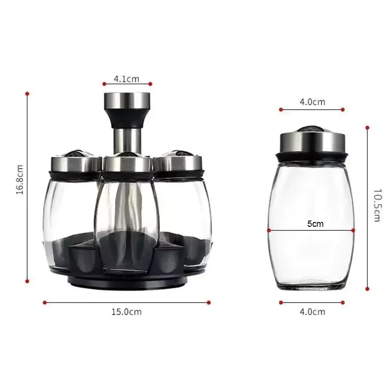 Ouhoe Rotierendes Gewürzregal aus Glas in Transparent mit Halterung für Salz, Pfeffer und Zucker, Breite: 16,8 cm, Tiefe: 15,0 cm - Bild 3