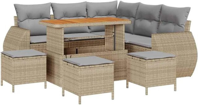 vidaXL Garten-Sofa-Set 9-teilig aus Poly Rattan und Akazienholz in Beige und Braun mit Polstern und Tisch - Bild 1