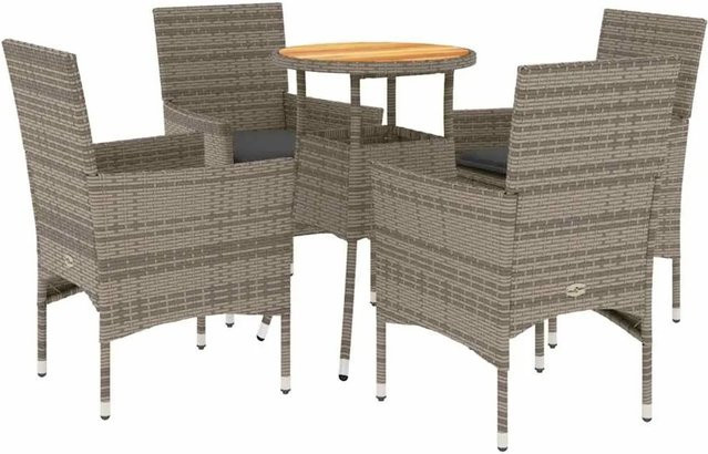 vidaXL 5-teilige Garten-Essgruppe aus Poly-Rattan und Akazie mit Kissen in Grau - Bild 1