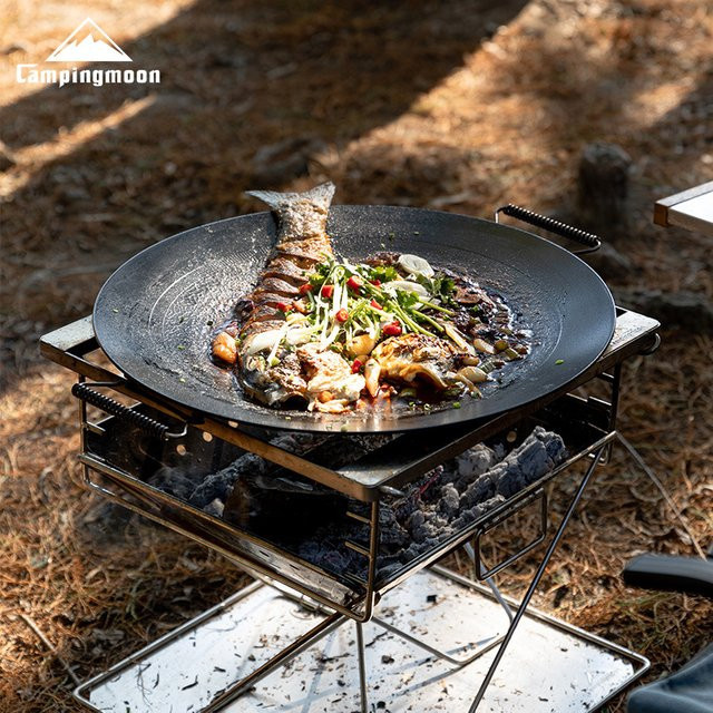 CAMPINGMOON GRW-45F Antihaft-Grillplatte aus emailliertem Stahl in Schwarz, faltbare dreischichtige Bratpfanne für Camping und Küche - Bild 1