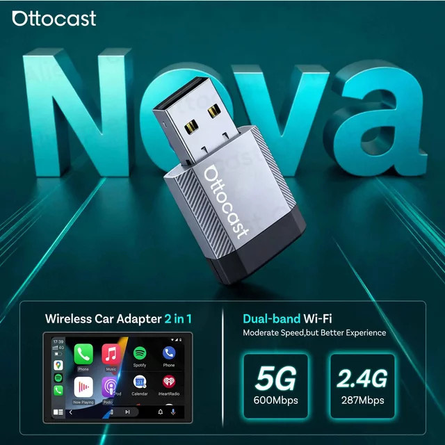 Ottocast Mini Nova Kabelloser Adapter für CarPlay und Android Auto mit Bluetooth, Wi-Fi und USB Dongle Cube 3.0 - Bild 1