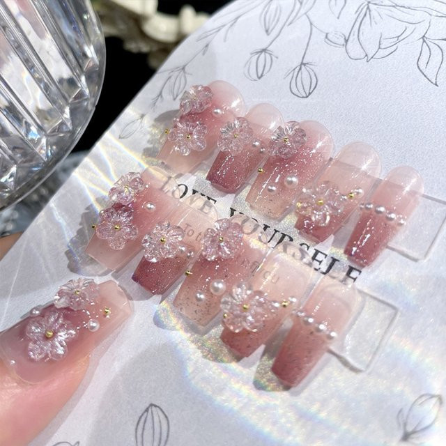 YADORNOS Künstliche Nägel, 24 Stück, 3D Design Perle, Rosa, Damen - Bild 1