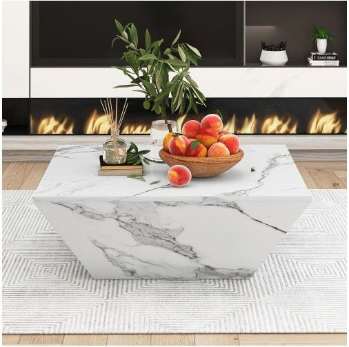 Moderner Couchtisch MUVOE in Trapezform mit weißem Marmorfurnier, B/T/H: 70 x 70 x 37 cm - Bild 1